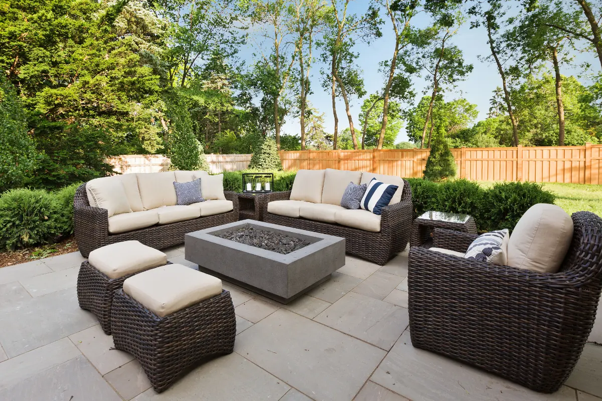 Stamped concrete patio with fire feature in Concord NC — The Concord Concrete Company